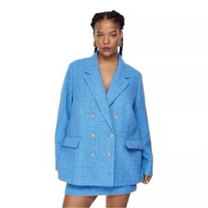 H&M Blue Tweed Double Breasted Button Blazer